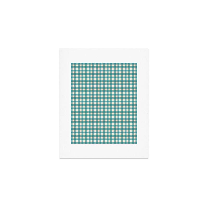 Gingham Check Pattern in Teal Cream Art Print Gallery Image 1