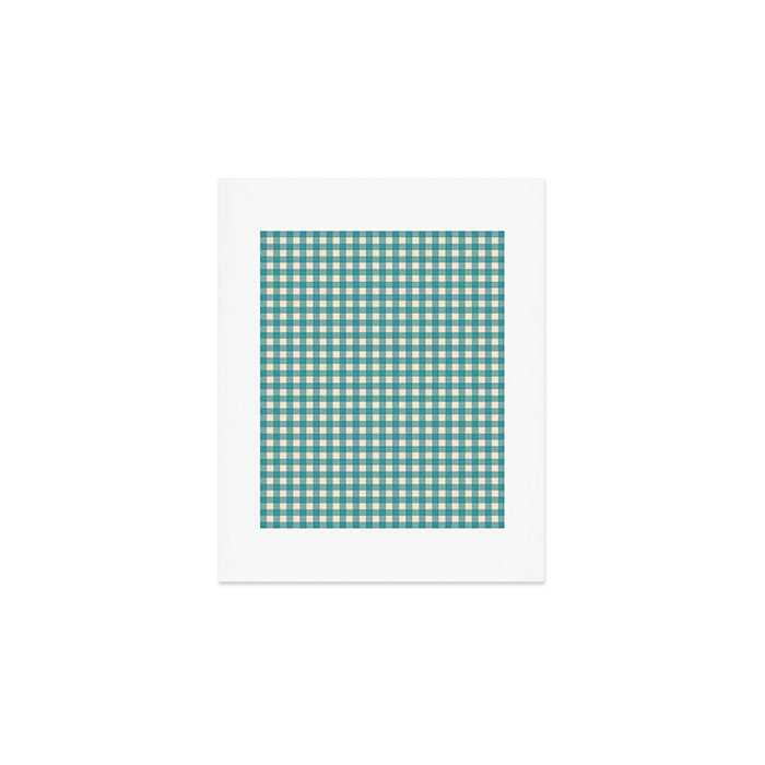 Gingham Check Pattern in Teal Cream Art Print Gallery Image 1