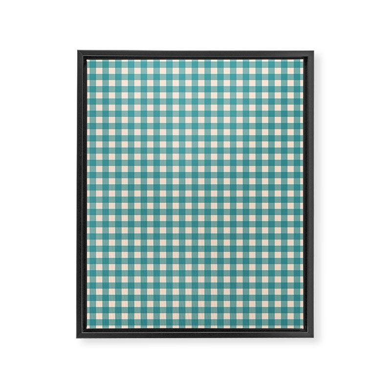 Gingham Check Pattern in Teal Cream Framed Canvas Print Gallery Image 6
