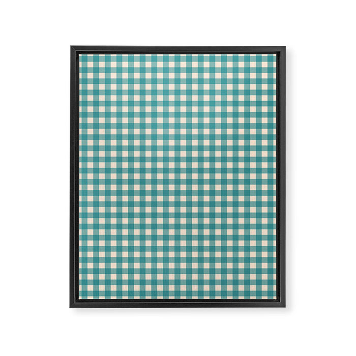 Gingham Check Pattern in Teal Cream Framed Canvas Print Gallery Image 1