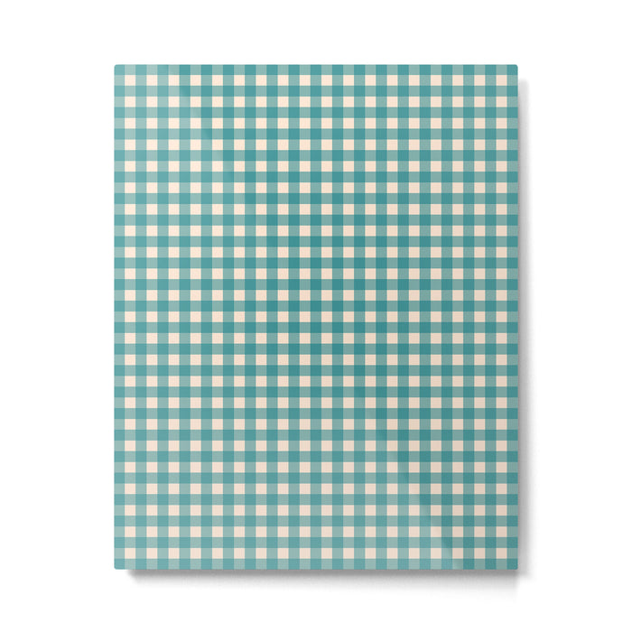 Gingham Check Pattern in Teal Cream Metal Print Gallery Image 1