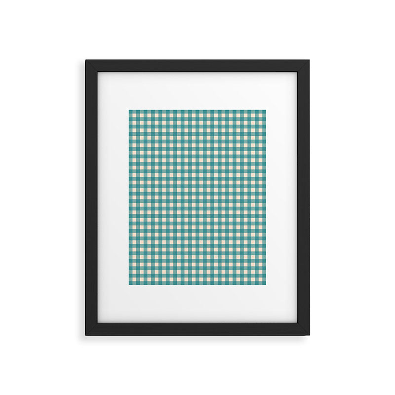Gingham Check Pattern in Teal Cream Framed Art Print Gallery Image 5