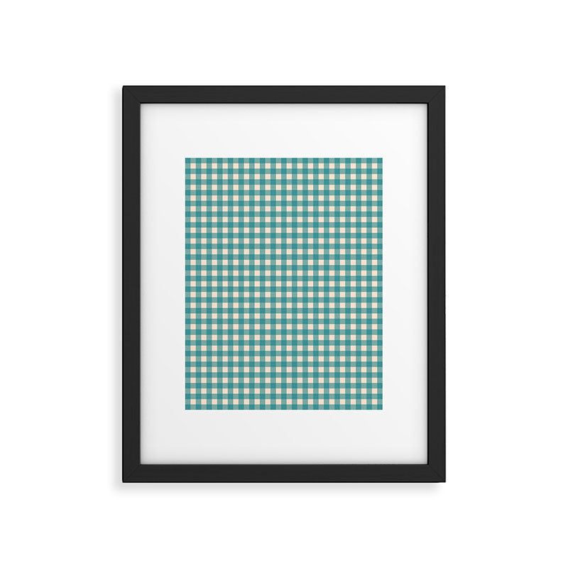 Gingham Check Pattern in Teal Cream Framed Art Print Gallery Image 5