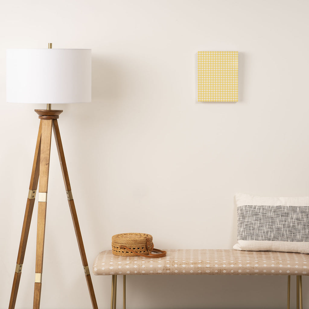 Gingham Check Plaid Pattern in Butter Yellow and White Canvas Print Gallery Image 2