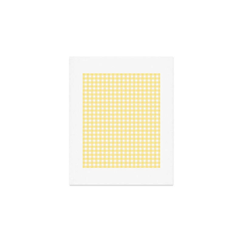 Gingham Check Plaid Pattern in Butter Yellow and White Art Print Gallery Image 1