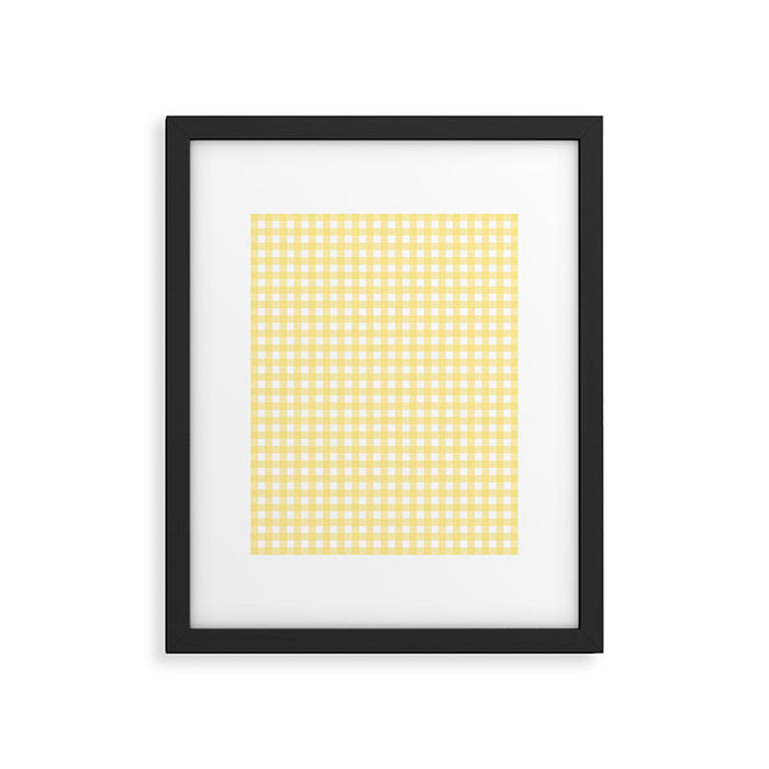 Gingham Check Plaid Pattern in Butter Yellow and White Framed Art Print Gallery Image 1