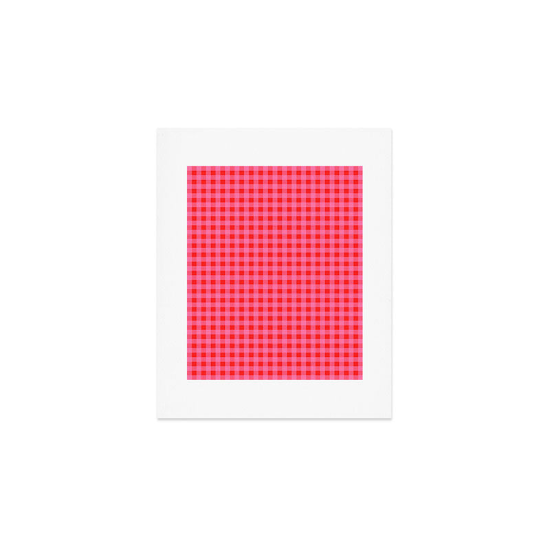 Gingham Checkered Plaid Pattern in Preppy Pink and Red Art Print Gallery Image 1