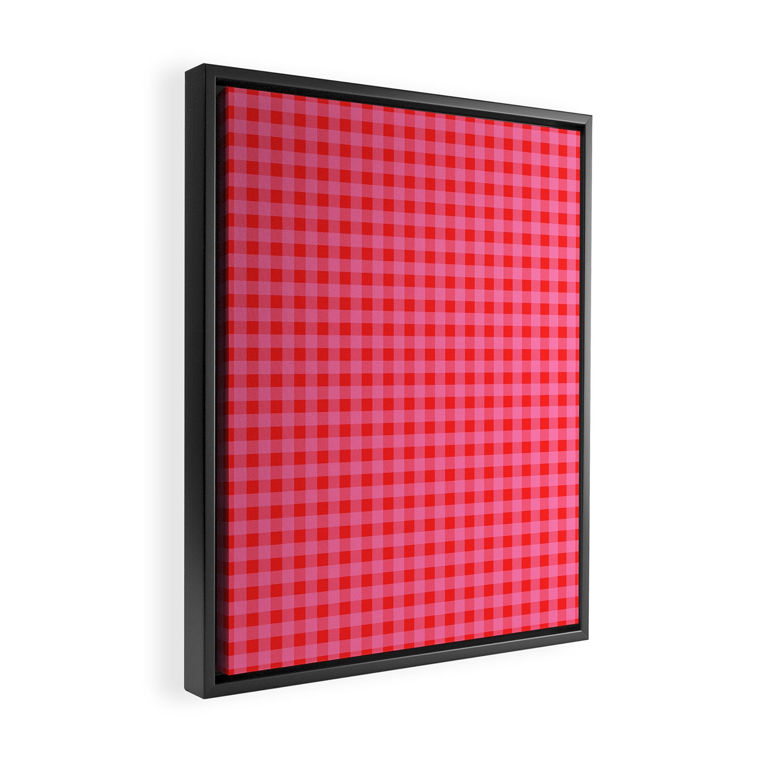 Gingham Checkered Plaid Pattern in Preppy Pink and Red Framed Canvas Print Gallery Image 2