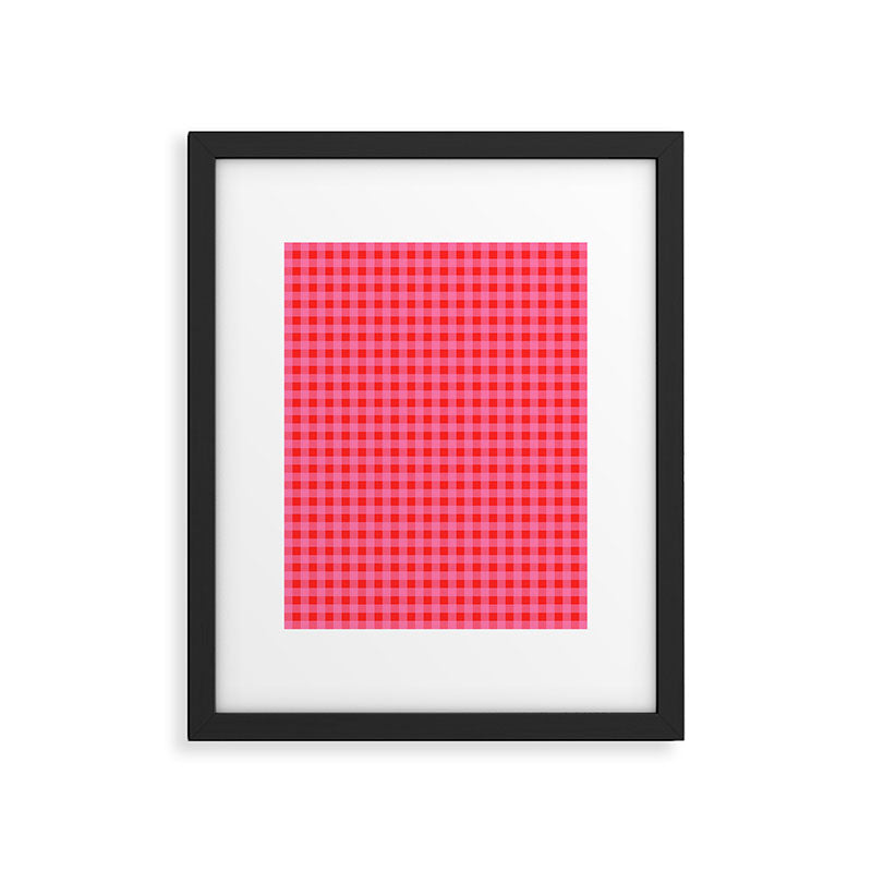Gingham Checkered Plaid Pattern in Preppy Pink and Red Framed Art Print Gallery Image 5