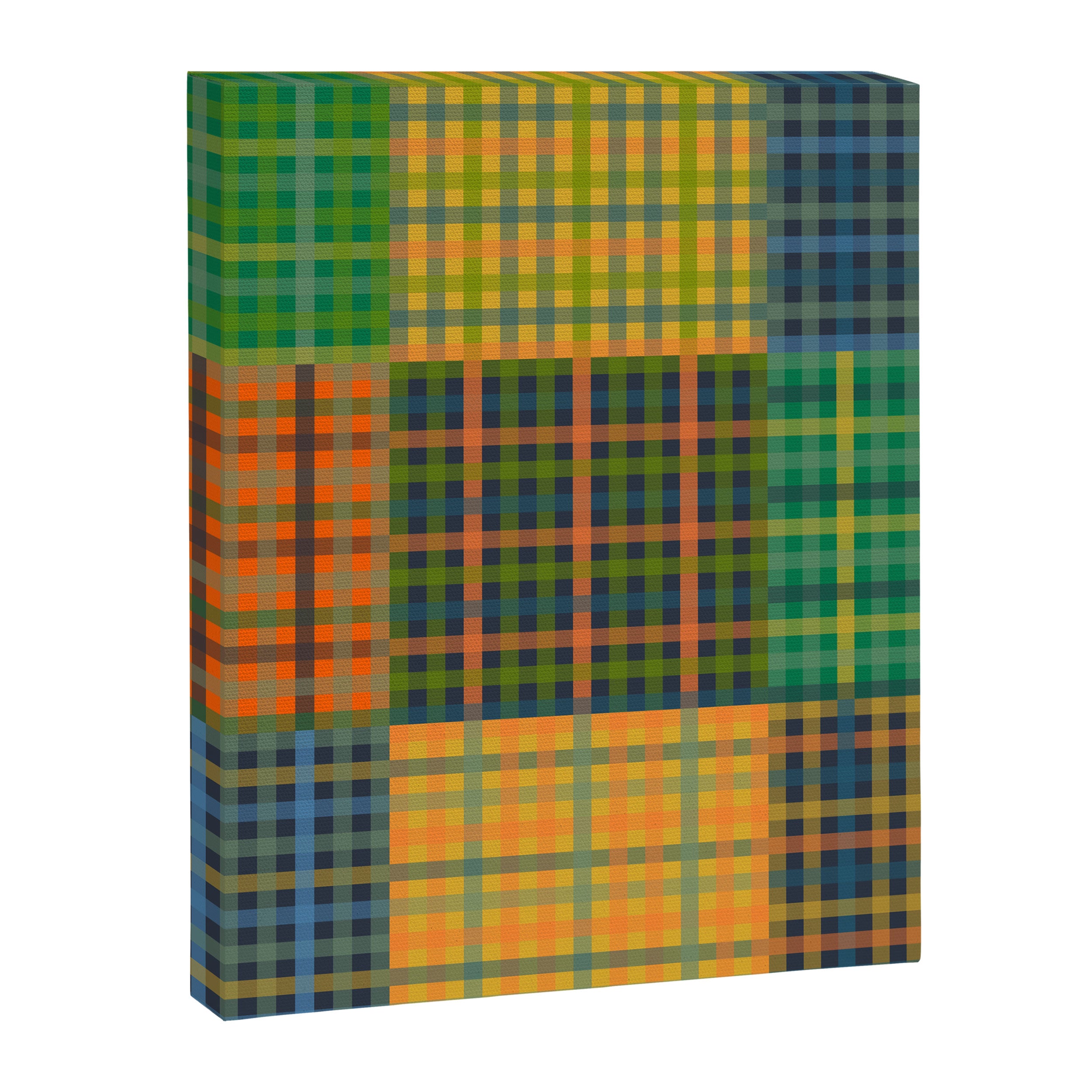 Gingham Patchwork Checkered Plaid Pattern Green Blue Orange Canvas Print Gallery Image 8