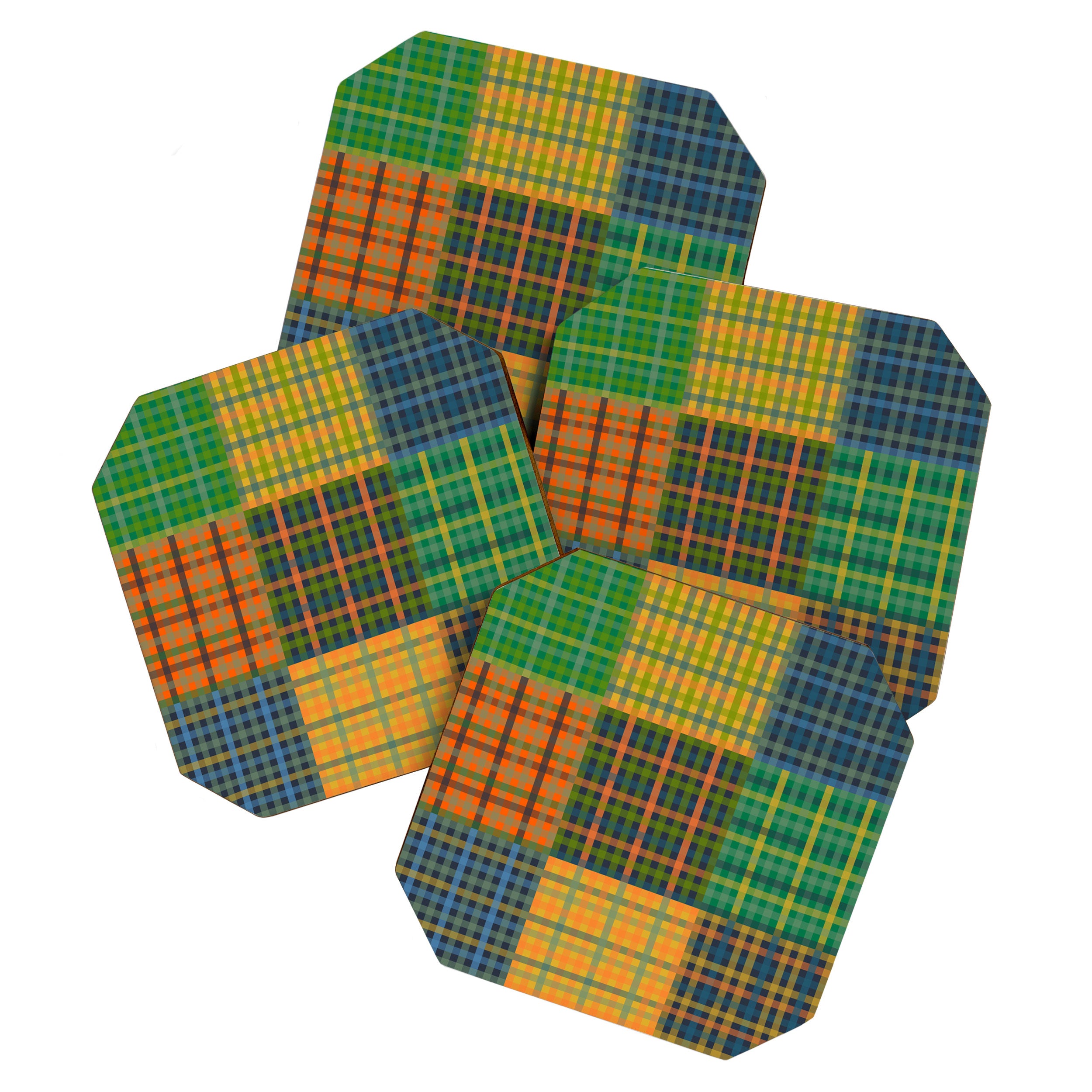 Gingham Patchwork Checkered Plaid Pattern Green Blue Orange Coaster Gallery Image 1