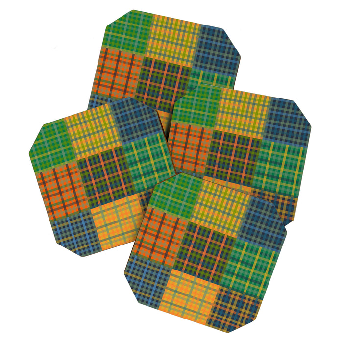 Gingham Patchwork Checkered Plaid Pattern Green Blue Orange Coaster Gallery Image 1