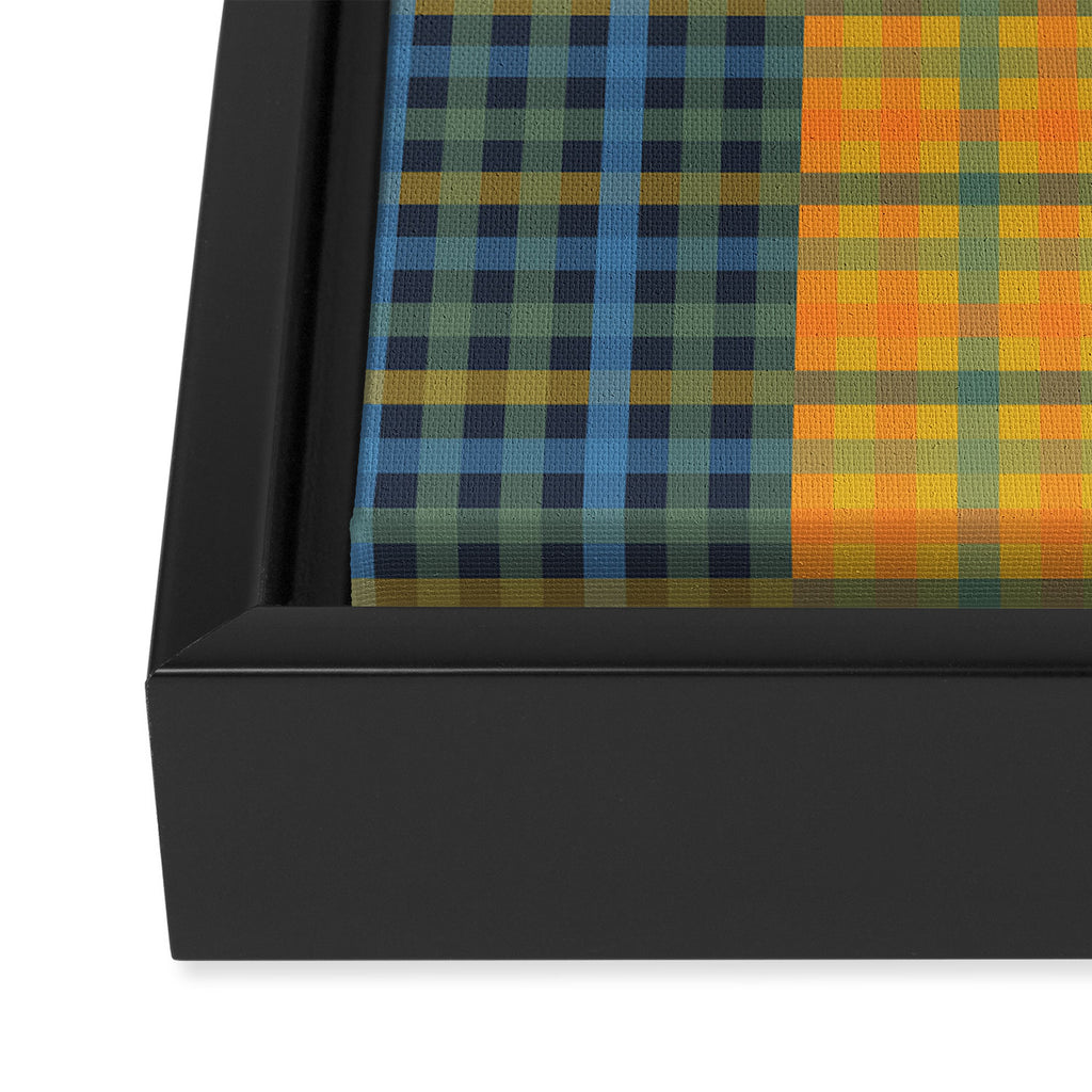 Gingham Patchwork Checkered Plaid Pattern Green Blue Orange Framed Canvas Print Gallery Image 3