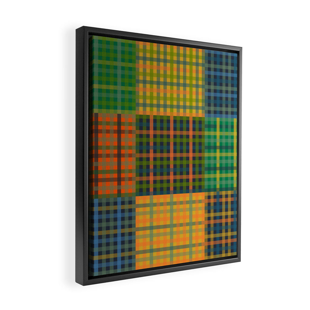 Gingham Patchwork Checkered Plaid Pattern Green Blue Orange Framed Canvas Print Gallery Image 2