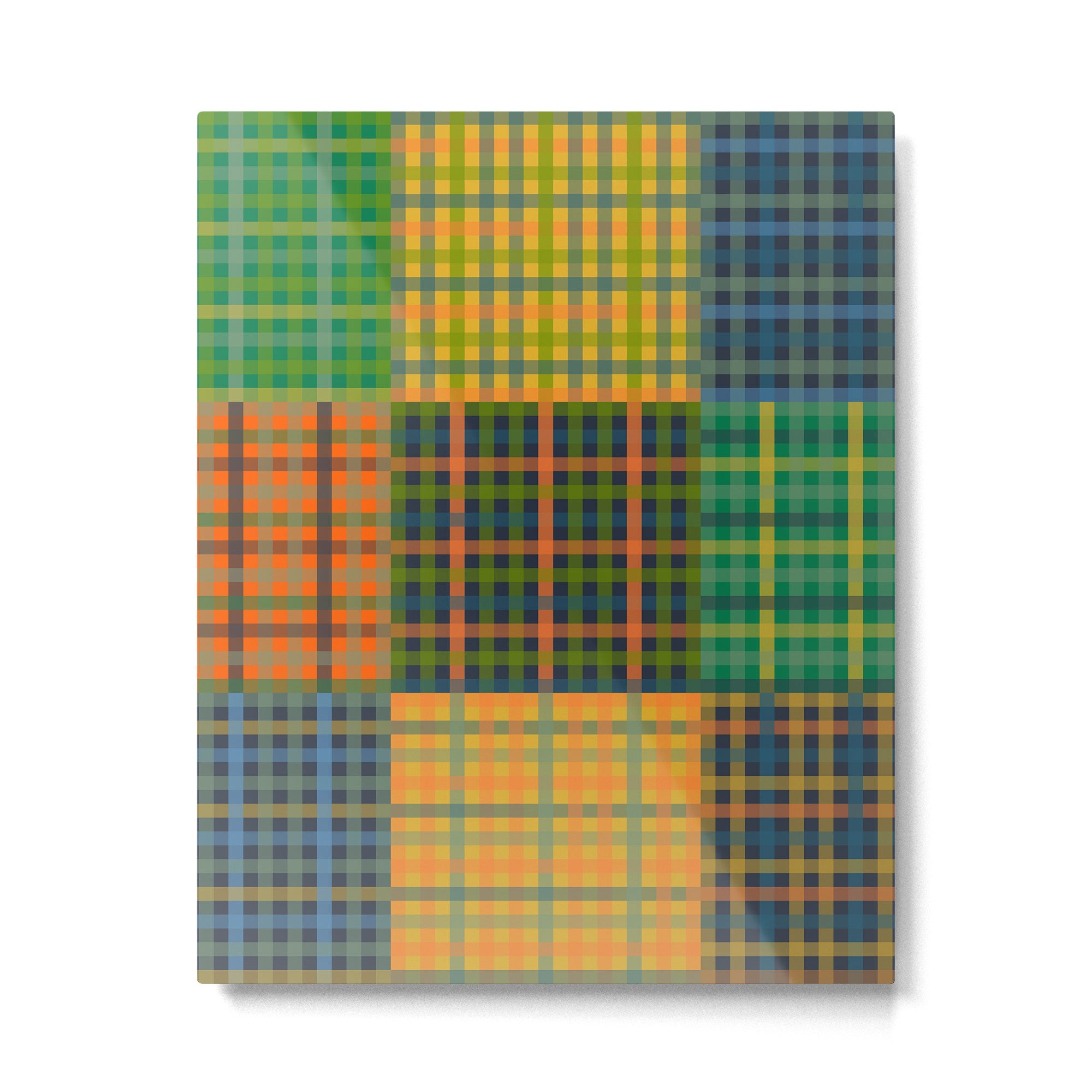 Gingham Patchwork Checkered Plaid Pattern Green Blue Orange Metal Print Gallery Image 6