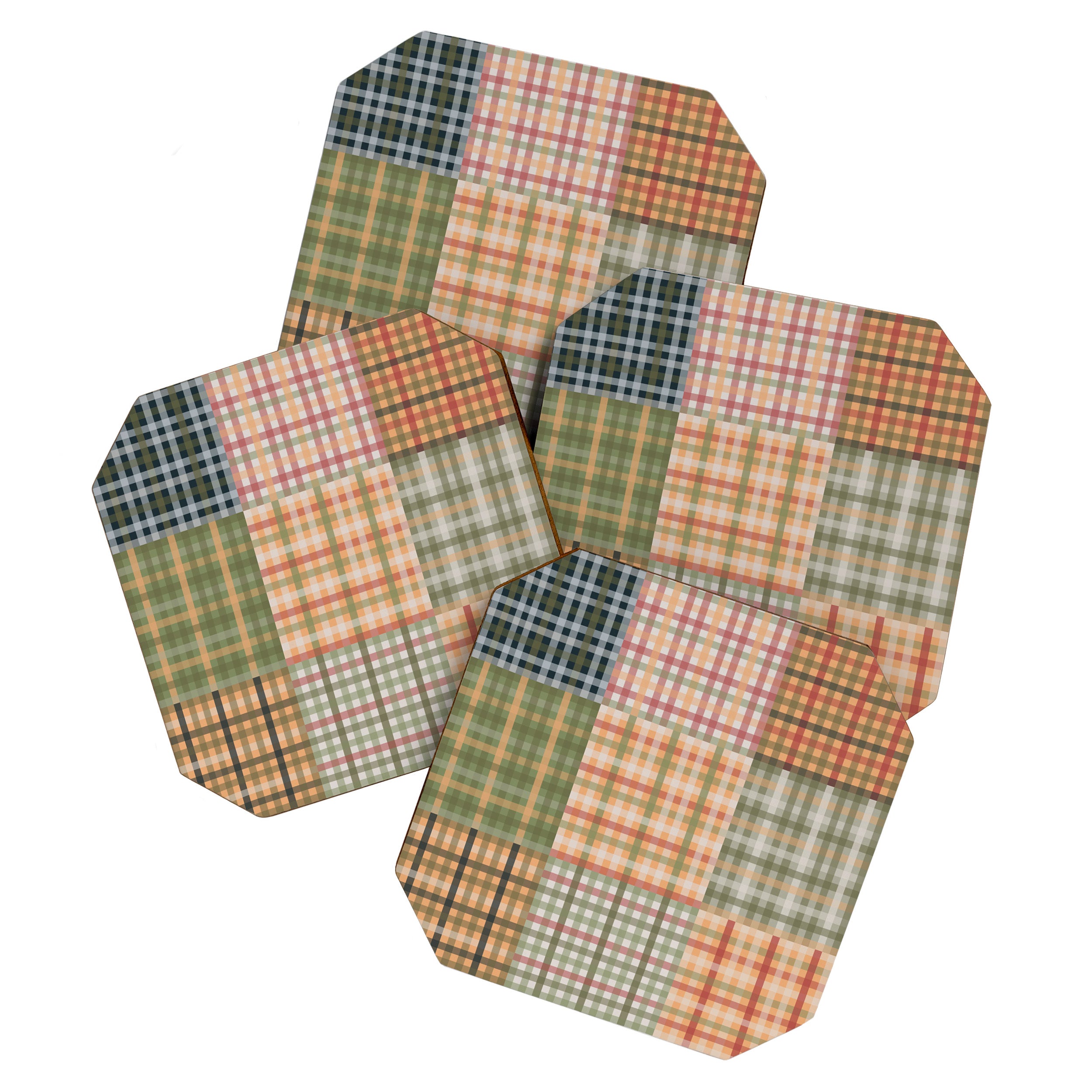 Gingham Patchwork Eclectic Autumn Plaid Pattern Coaster Gallery Image 1