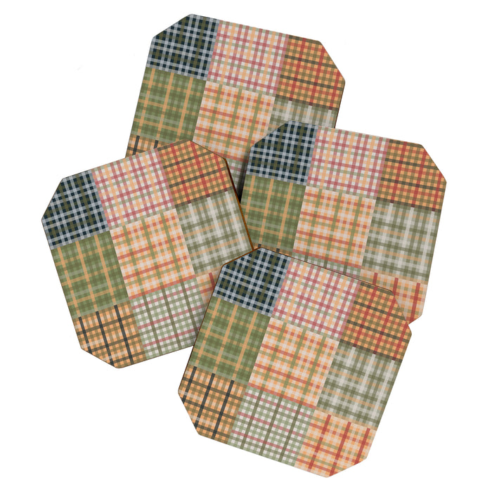 Gingham Patchwork Eclectic Autumn Plaid Pattern Coaster Gallery Image 1