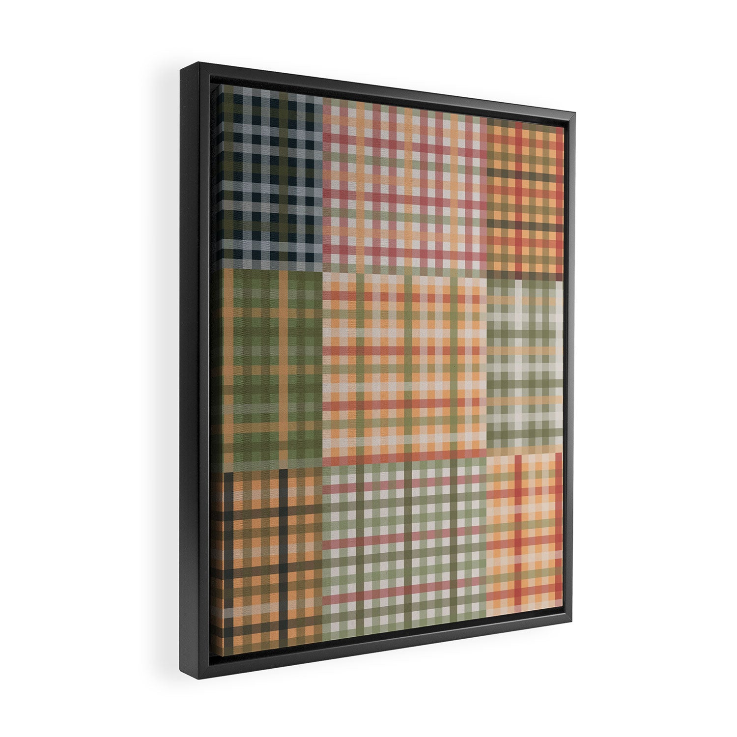 Gingham Patchwork Eclectic Autumn Plaid Pattern Framed Canvas Print Gallery Image 2