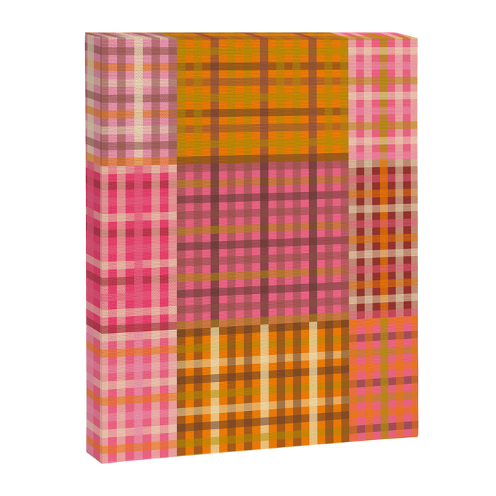 Gingham Patchwork Retro Plaid Check Pattern Pink Orange Moss Canvas Print Gallery Image 1