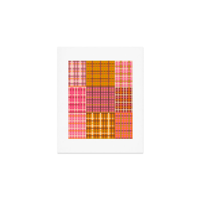 Gingham Patchwork Retro Plaid Check Pattern Pink Orange Moss Art Print Gallery Image 1