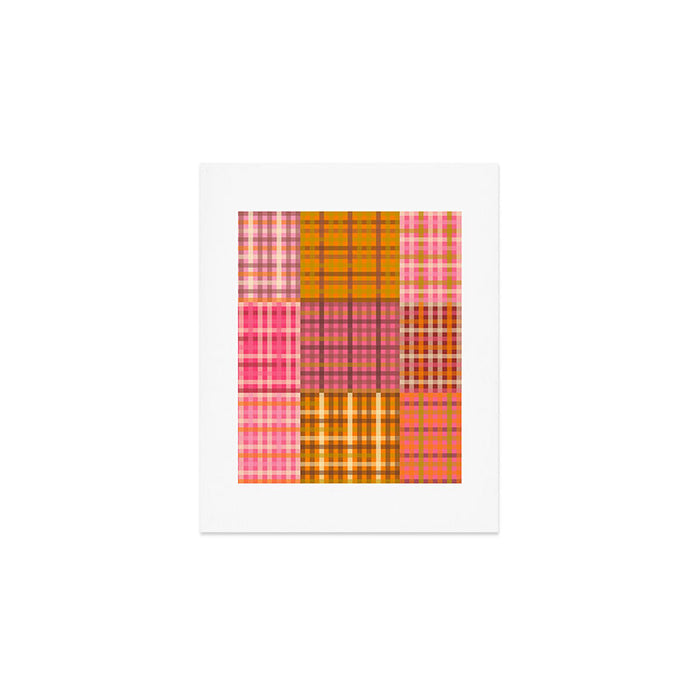 Gingham Patchwork Retro Plaid Check Pattern Pink Orange Moss Art Print Gallery Image 1