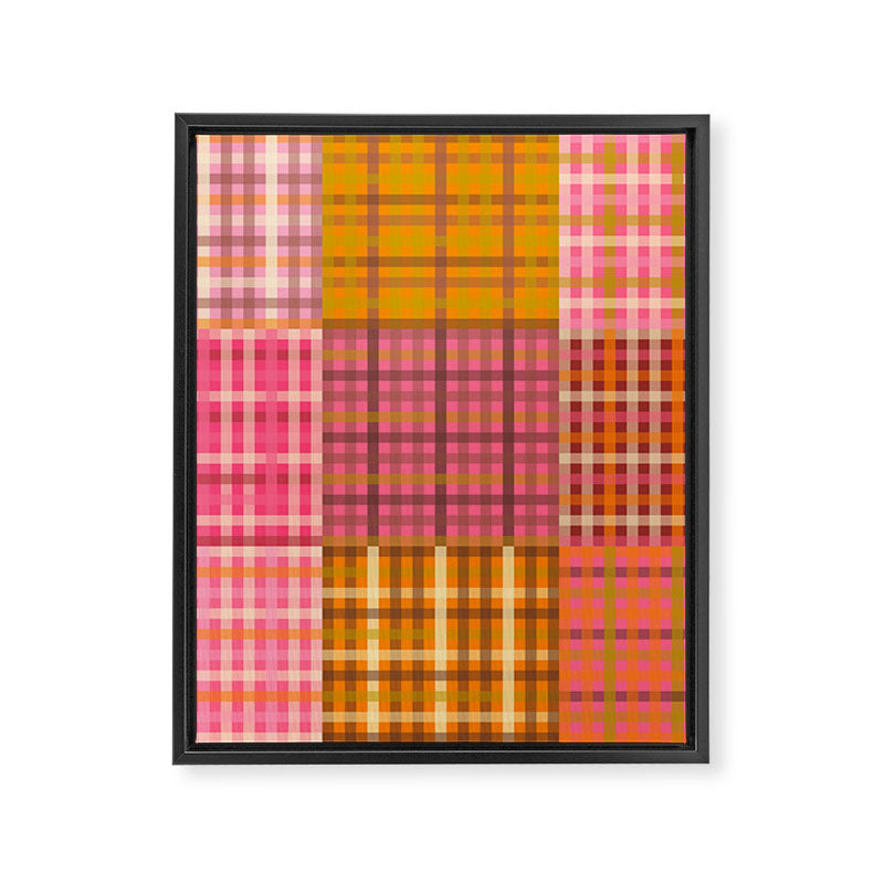 Gingham Patchwork Retro Plaid Check Pattern Pink Orange Moss Framed Canvas Print Gallery Image 8