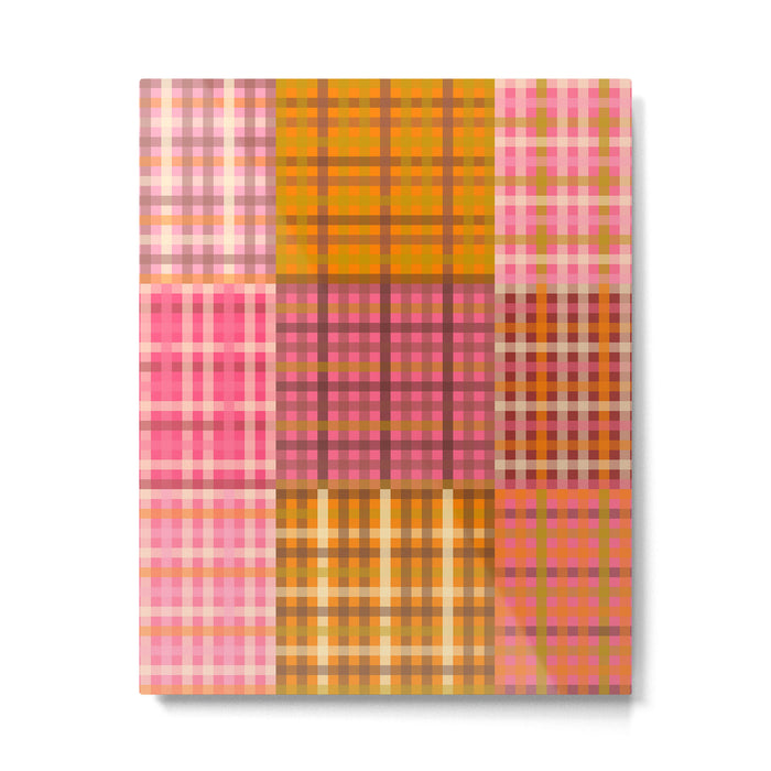 Gingham Patchwork Retro Plaid Check Pattern Pink Orange Moss Metal Print Gallery Image 1
