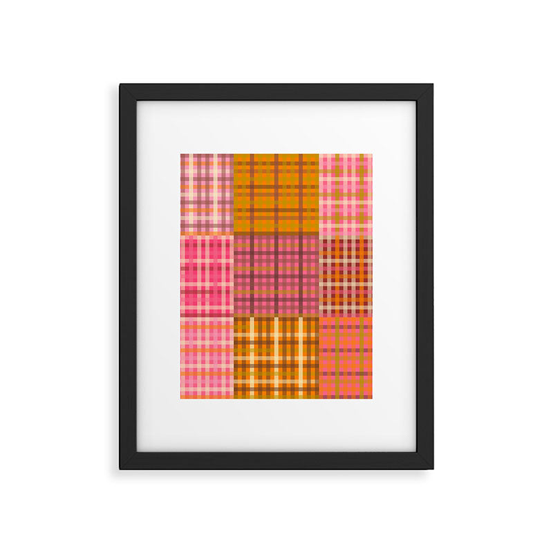 Gingham Patchwork Retro Plaid Check Pattern Pink Orange Moss Framed Art Print Gallery Image 6