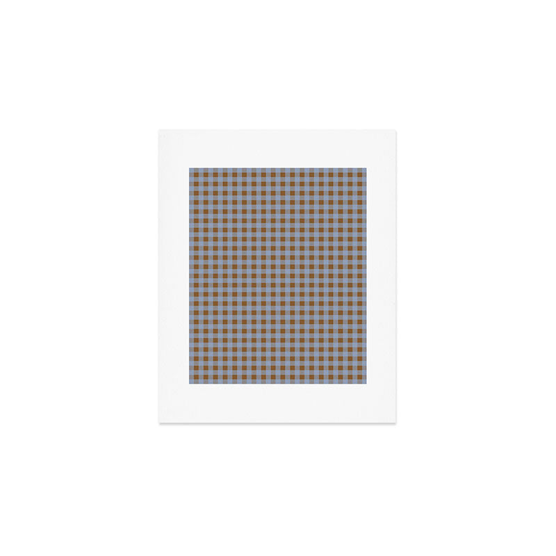 Gingham Plaid Check Pattern in Brown and Blue Art Print Gallery Image 1