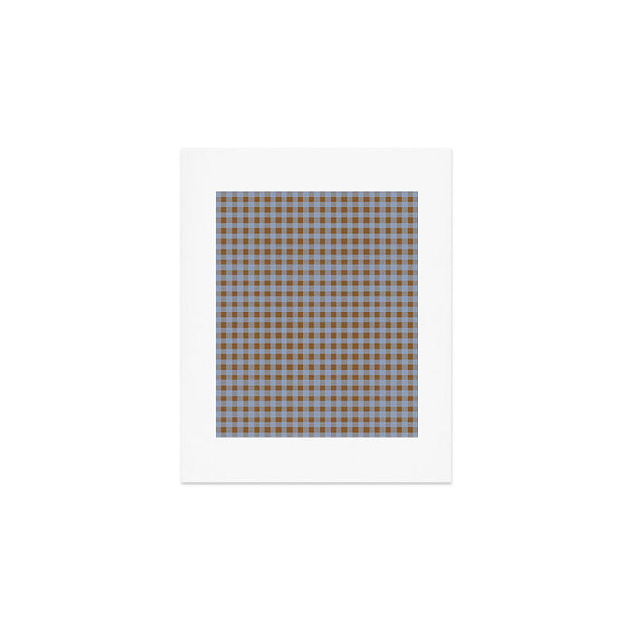 Gingham Plaid Check Pattern in Brown and Blue Art Print Gallery Image 1
