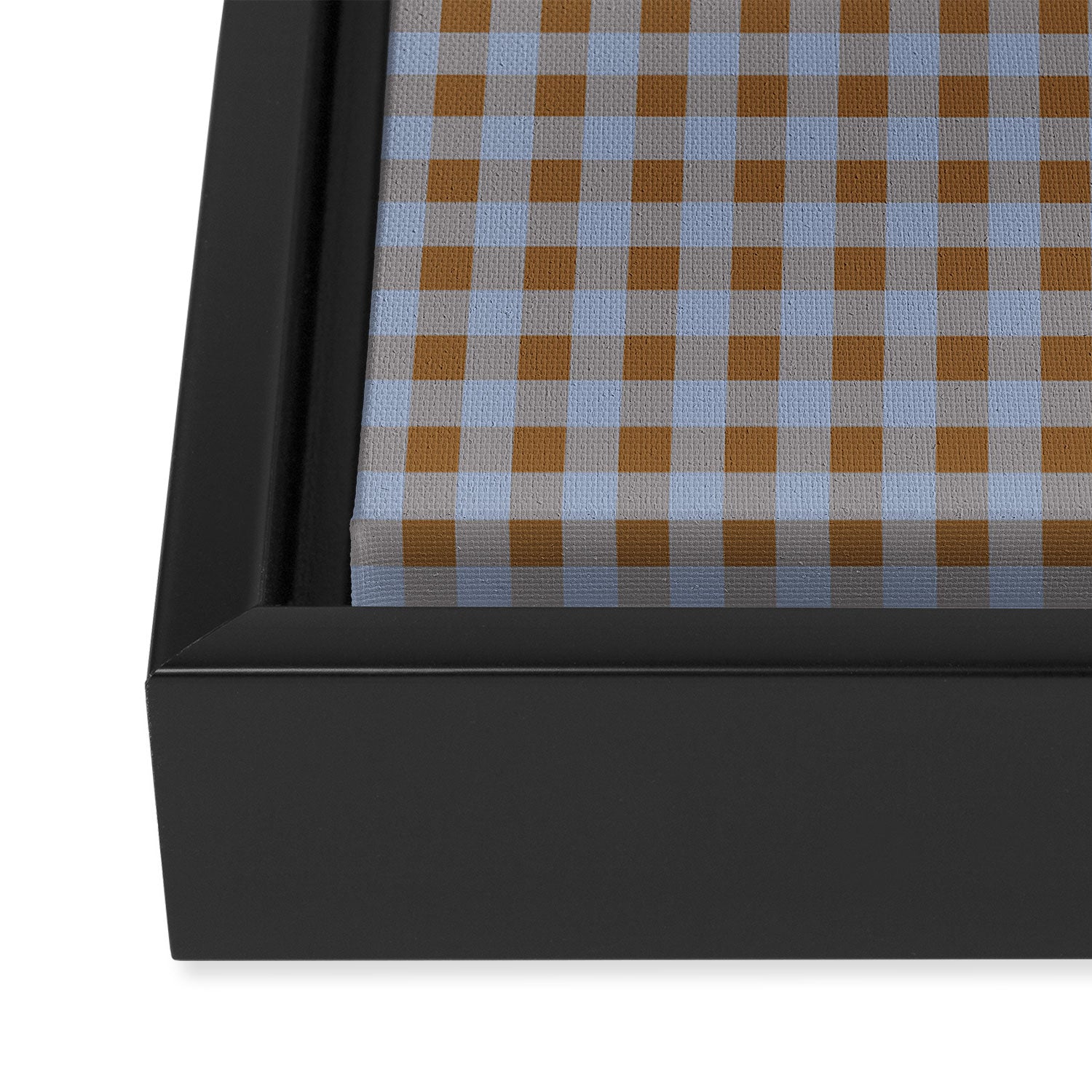 Gingham Plaid Check Pattern in Brown and Blue Framed Canvas Print Gallery Image 3