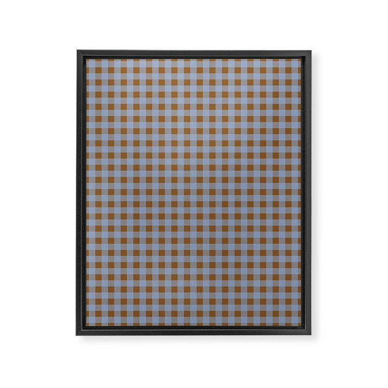 Gingham Plaid Check Pattern in Brown and Blue Framed Canvas Print Gallery Image 6