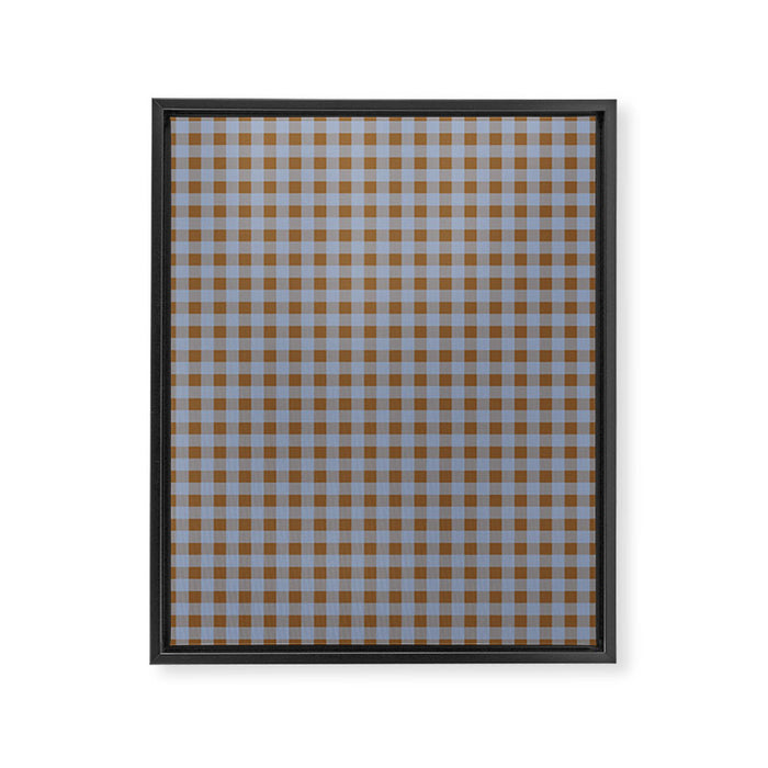 Gingham Plaid Check Pattern in Brown and Blue Framed Canvas Print Gallery Image 1