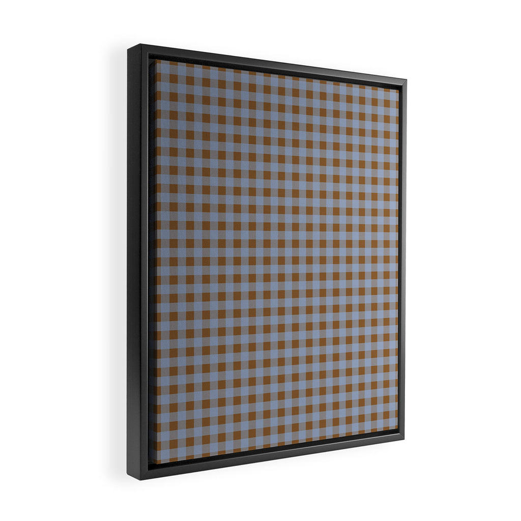 Gingham Plaid Check Pattern in Brown and Blue Framed Canvas Print Gallery Image 2