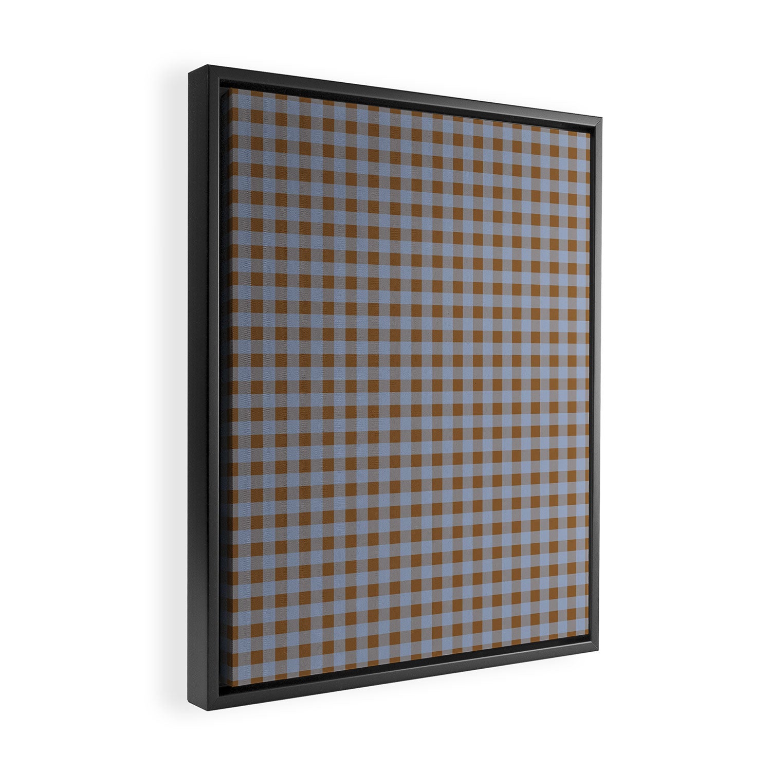 Gingham Plaid Check Pattern in Brown and Blue Framed Canvas Print Gallery Image 2