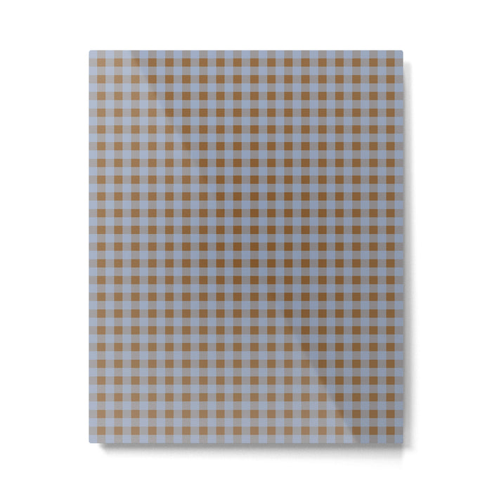 Gingham Plaid Check Pattern in Brown and Blue Metal Print Gallery Image 1