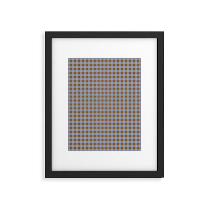 Gingham Plaid Check Pattern in Brown and Blue Framed Art Print Gallery Image 1