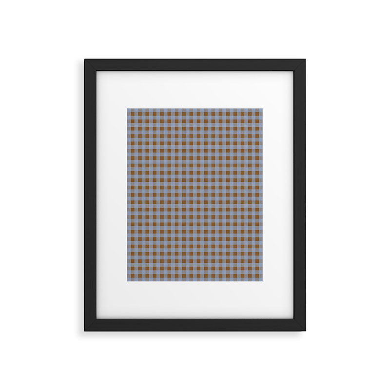 Gingham Plaid Check Pattern in Brown and Blue Framed Art Print Gallery Image 5
