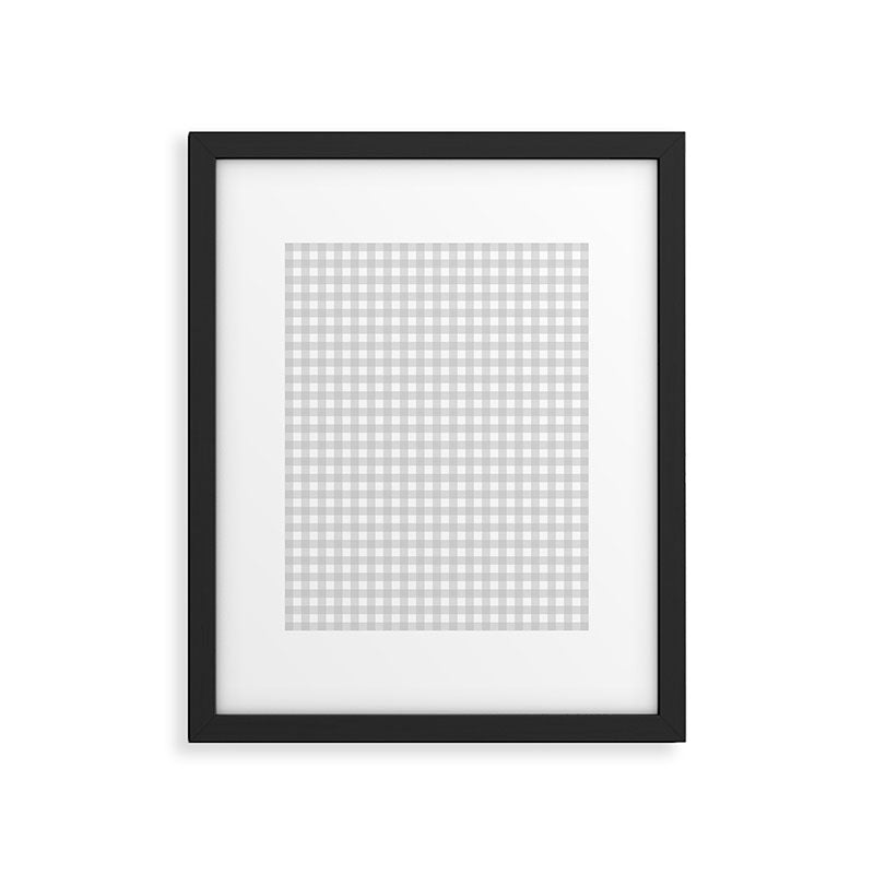 Gingham Plaid Check Pattern in Gray and White Framed Art Print Gallery Image 5