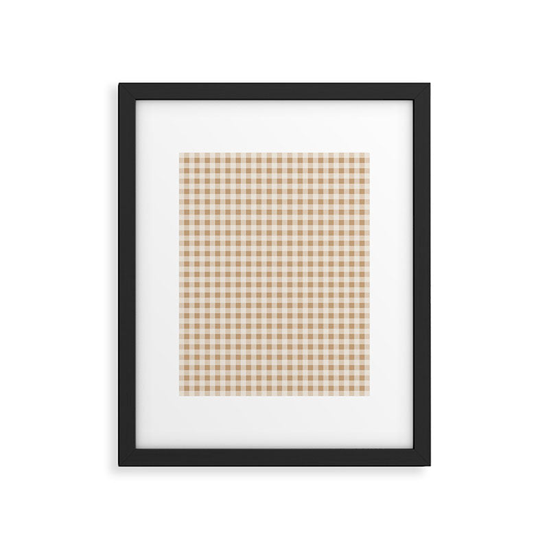 Gingham Plaid Check Pattern in Neutral Warm Camel Tan Beige Framed Art Print Gallery Image 5