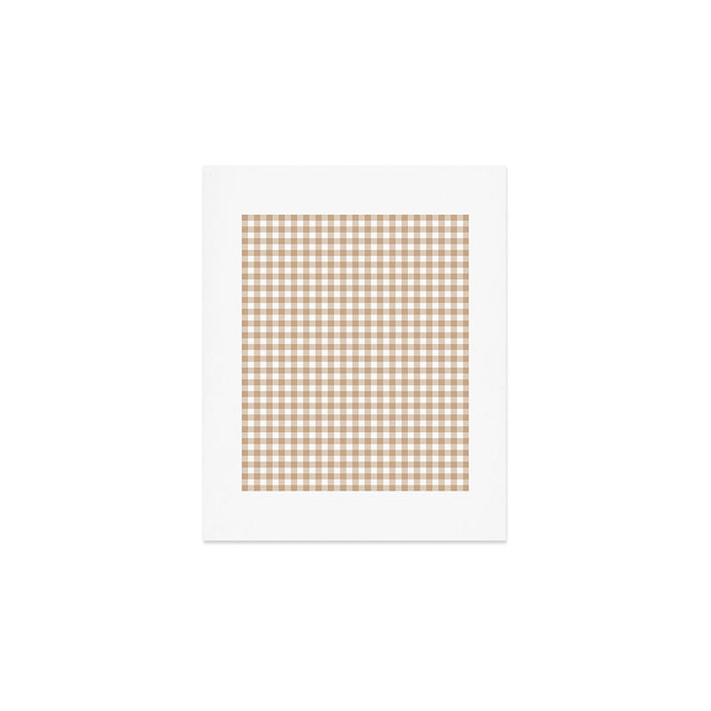 Gingham Plaid Checkered Cottage Pattern in Neutral Light Tan and White Art Print Gallery Image 1