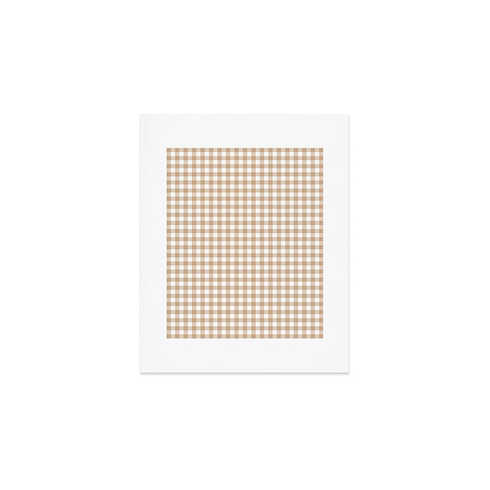 Gingham Plaid Checkered Cottage Pattern in Neutral Light Tan and White Art Print Gallery Image 1