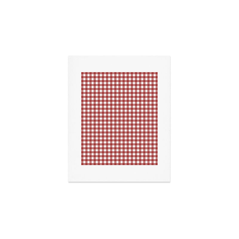 Gingham Plaid Checkered Pattern in Cherry Red and White Art Print Gallery Image 1