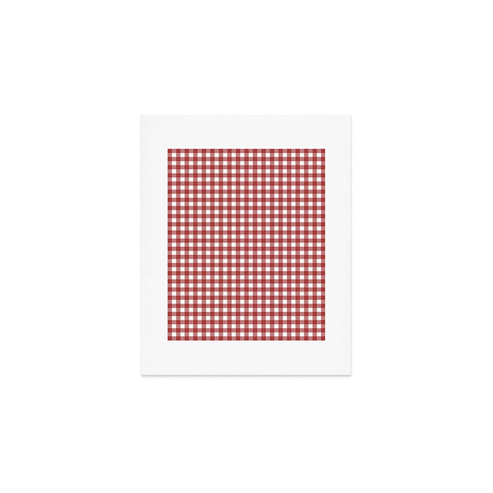 Gingham Plaid Checkered Pattern in Cherry Red and White Art Print Gallery Image 1