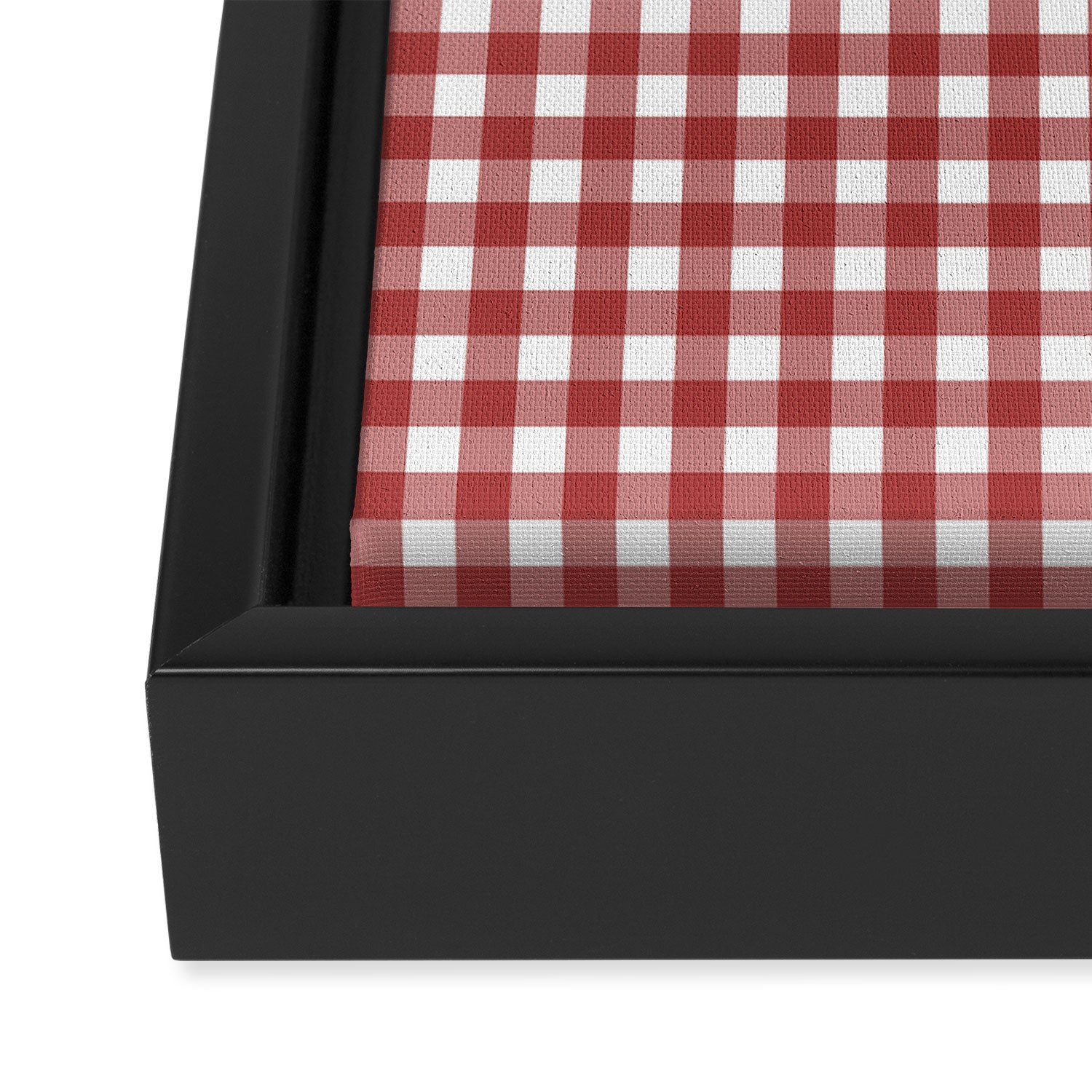 Gingham Plaid Checkered Pattern in Cherry Red and White Framed Canvas Print Gallery Image 3