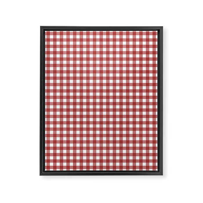 Gingham Plaid Checkered Pattern in Cherry Red and White Framed Canvas Print Gallery Image 1