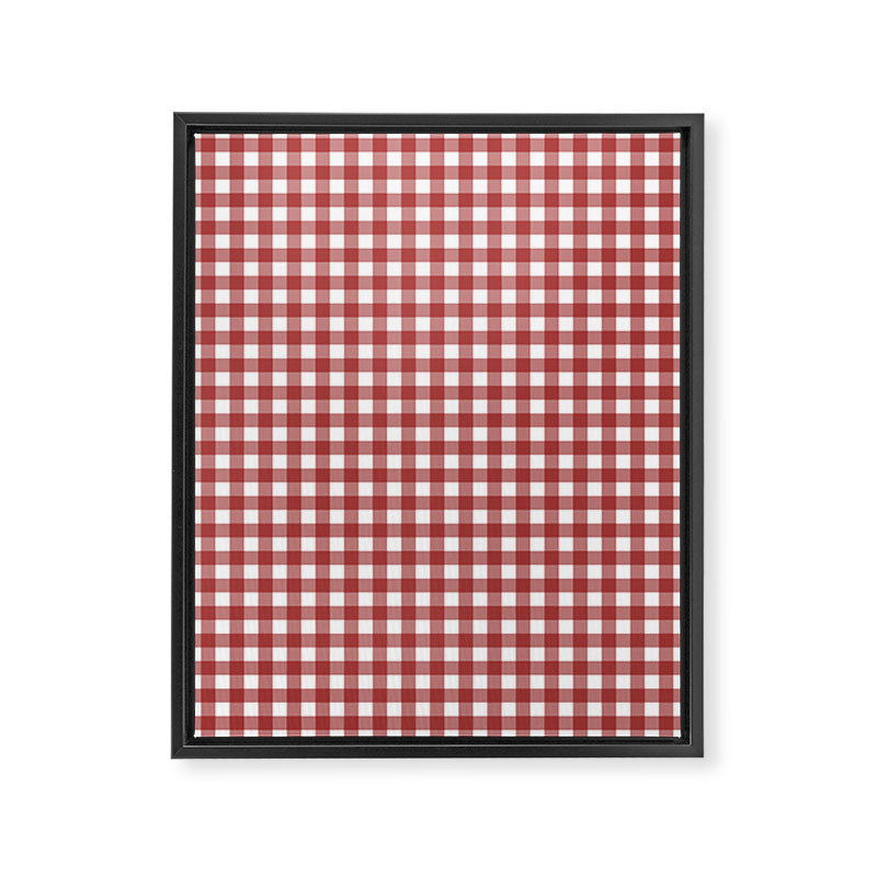 Gingham Plaid Checkered Pattern in Cherry Red and White Framed Canvas Print Gallery Image 6