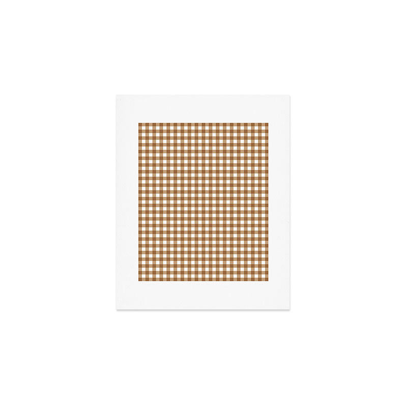 Gingham Plaid Checkered Pattern in Coffee Brown and White Art Print Gallery Image 1