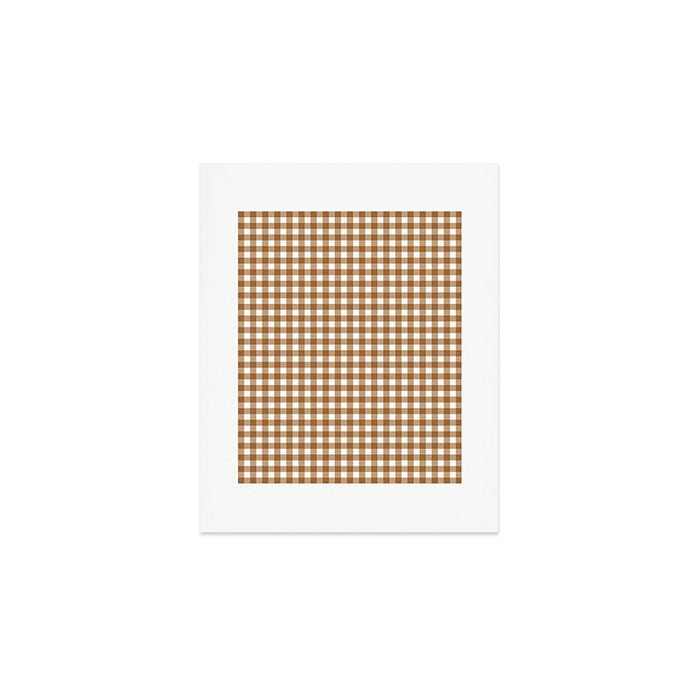 Gingham Plaid Checkered Pattern in Coffee Brown and White Art Print Gallery Image 1