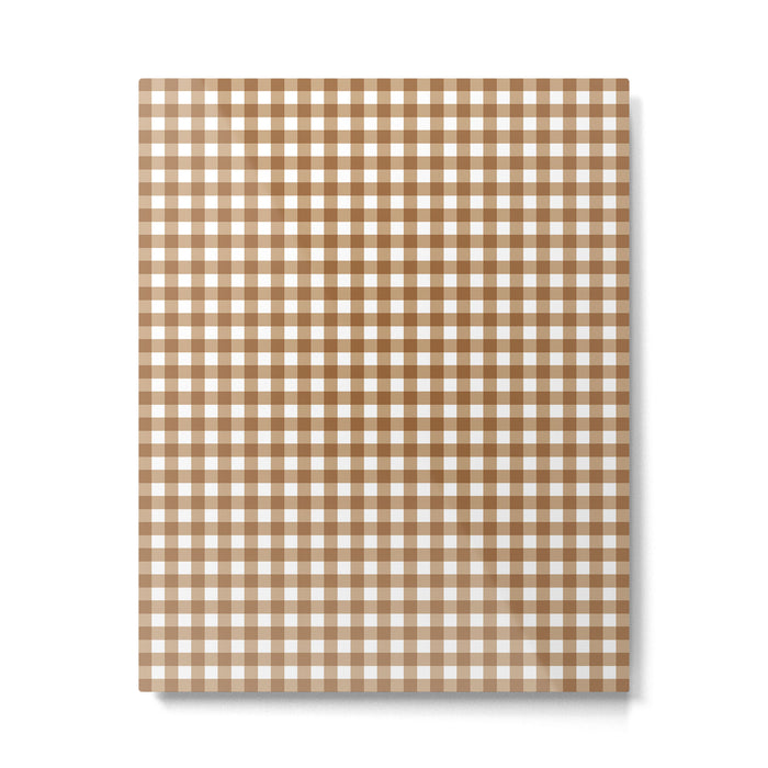Gingham Plaid Checkered Pattern in Coffee Brown and White Metal Print Gallery Image 1